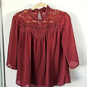 Ladies Self Esteem, plum sheer blouse, Sz Large